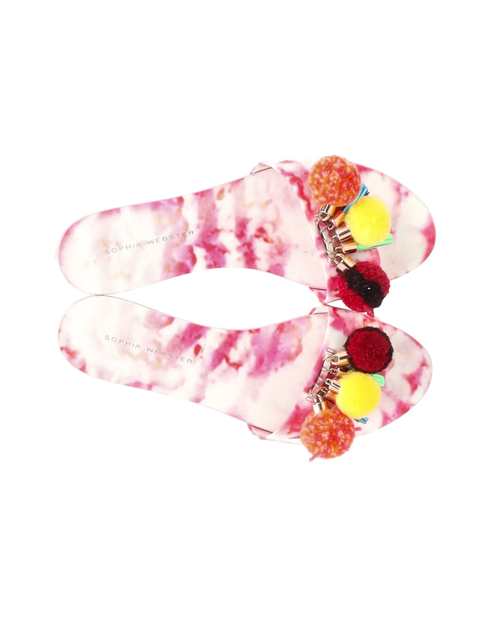 Sophia Webster Jada Pompom Slides In Pink Leather