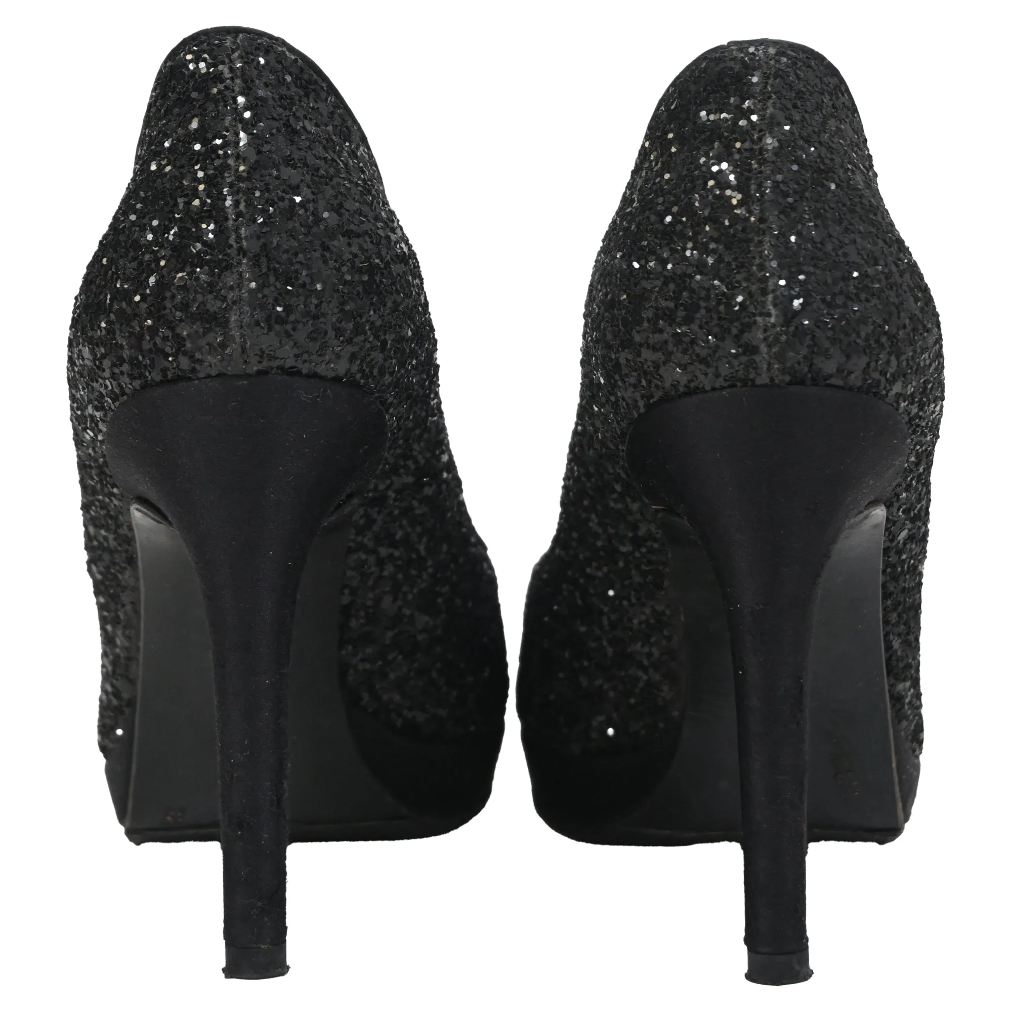 Stuart Weitzman Peep-Toe Pumps in Black Glitter