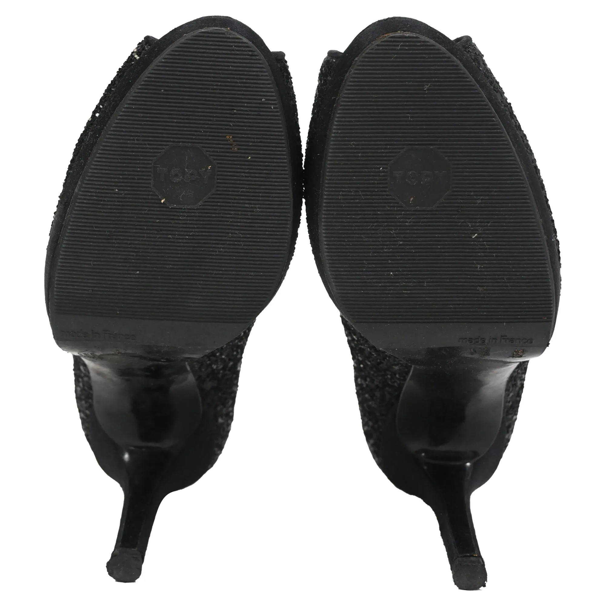 Stuart Weitzman Peep-Toe Pumps in Black Glitter