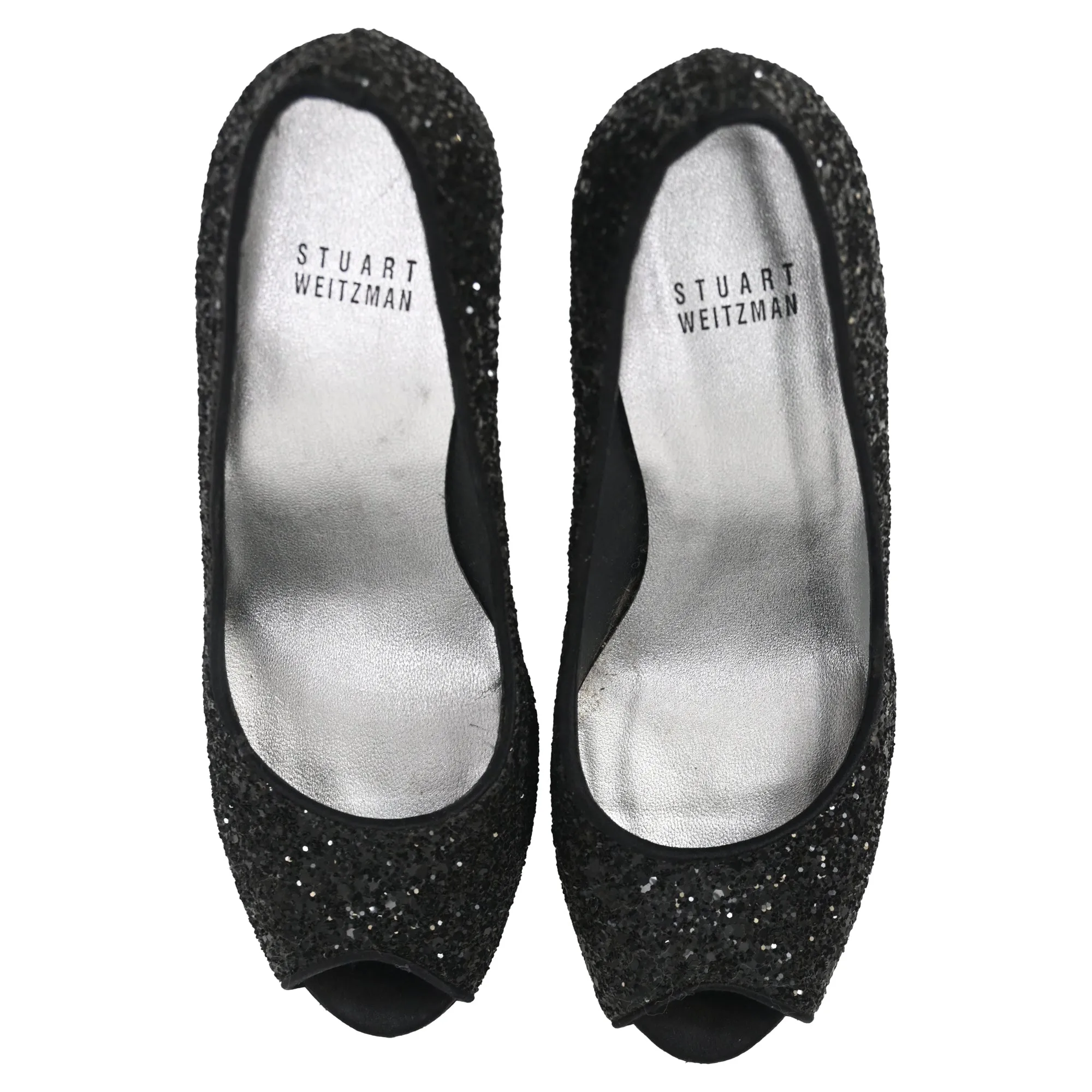 Stuart Weitzman Peep-Toe Pumps in Black Glitter