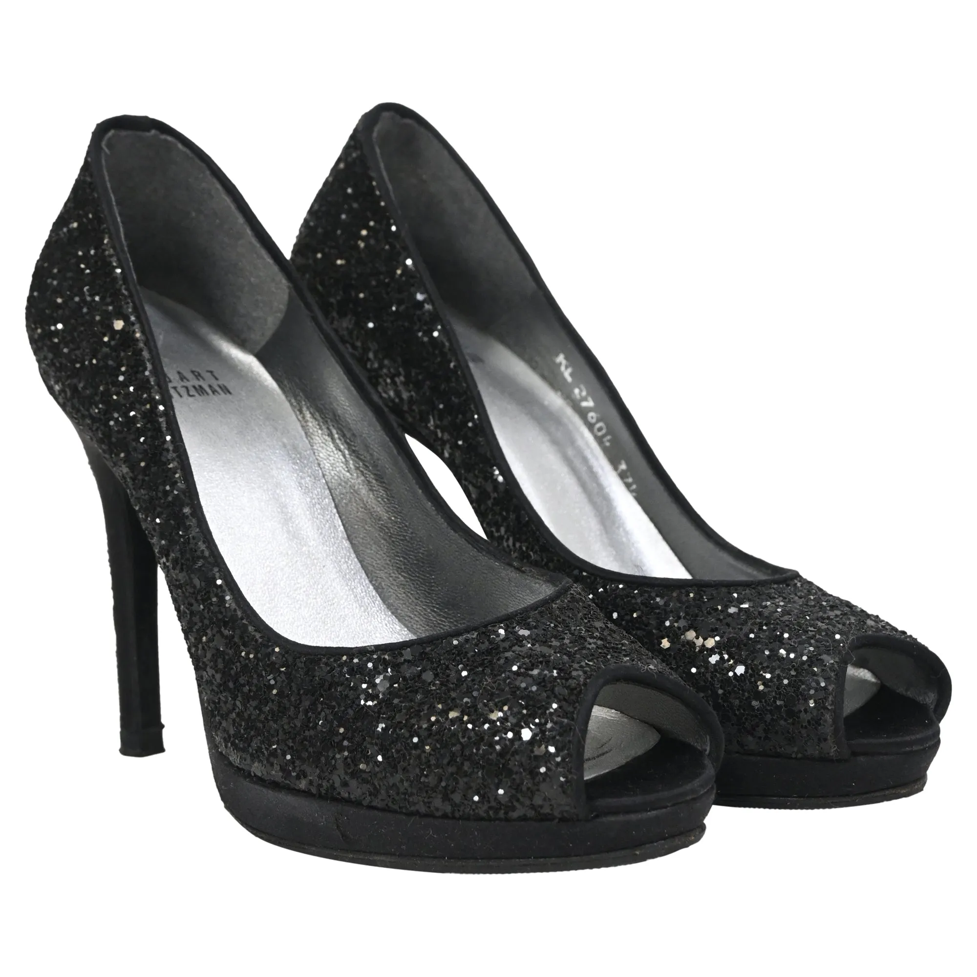 Stuart Weitzman Peep-Toe Pumps in Black Glitter