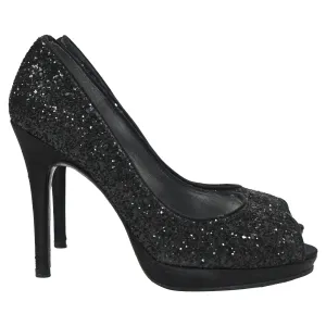 Stuart Weitzman Peep-Toe Pumps in Black Glitter