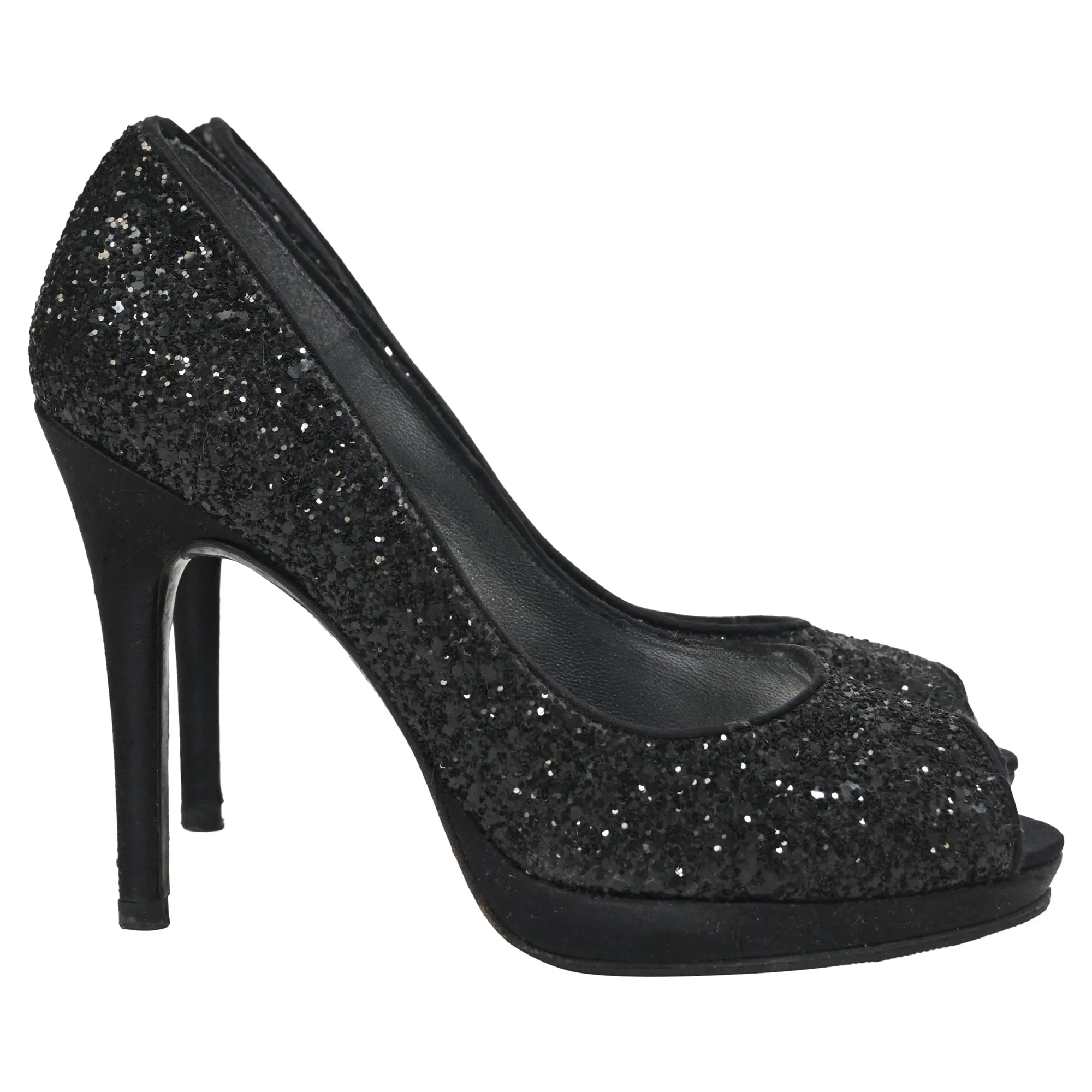Stuart Weitzman Peep-Toe Pumps in Black Glitter