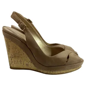 Stuart Weitzman Peep-Toe Slingback Wedge Pumps in Brown Suede