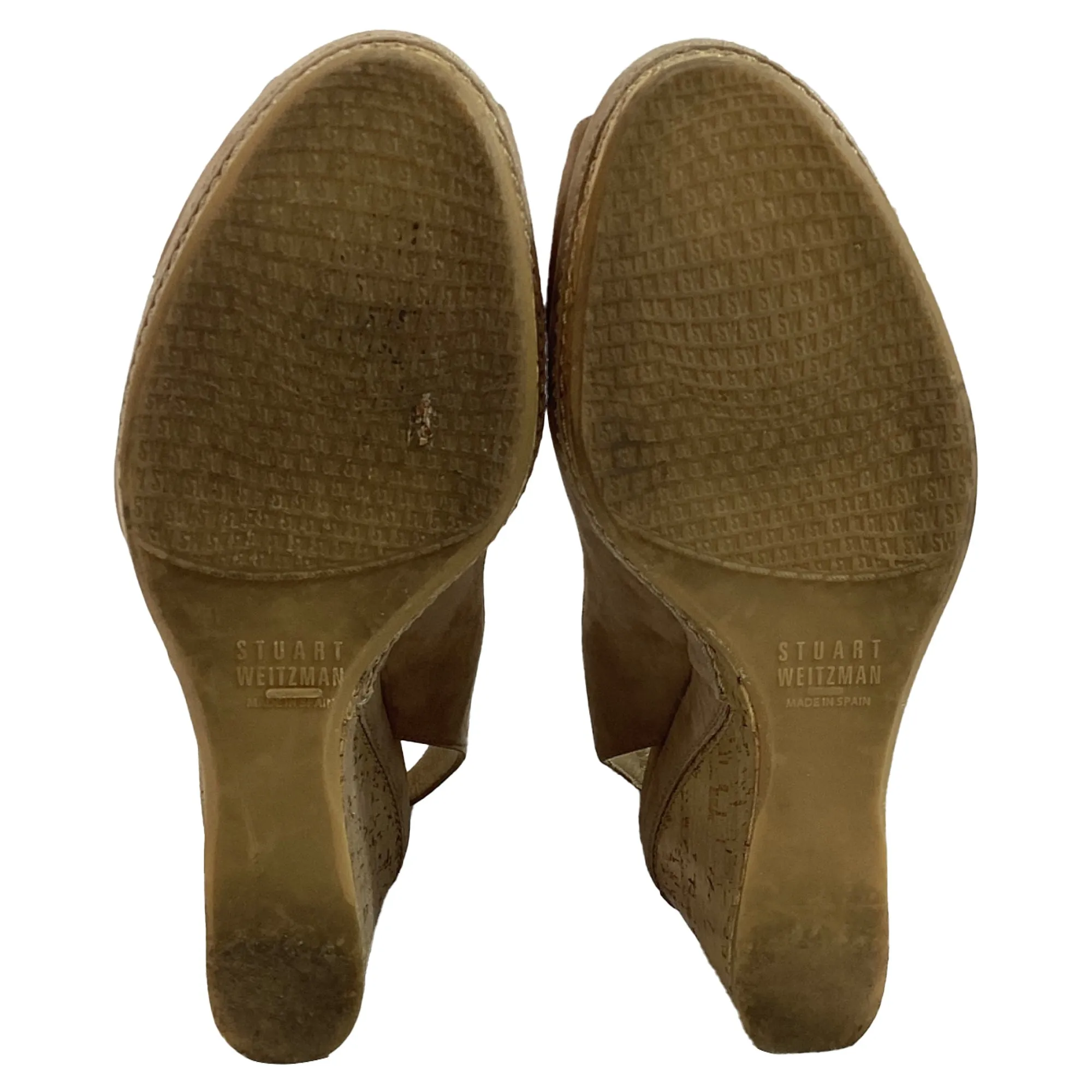 Stuart Weitzman Peep-Toe Slingback Wedge Pumps in Brown Suede