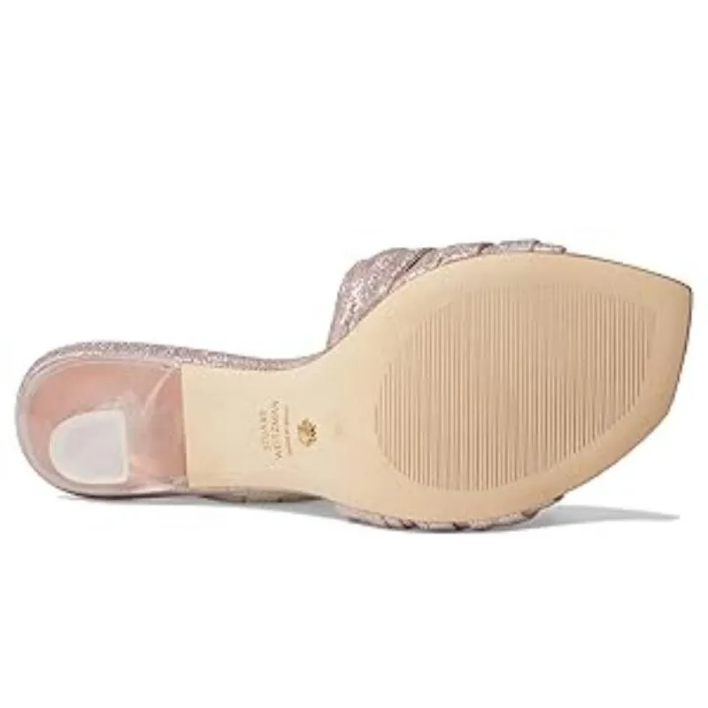Stuart Weitzman Ruche 75 Slide Sandal Womens 9 Poudre Leather Spool Heels FZP292 (Poudre,9)