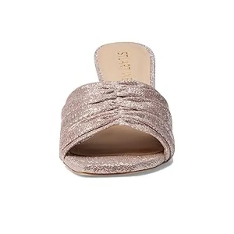 Stuart Weitzman Ruche 75 Slide Sandal Womens 9 Poudre Leather Spool Heels FZP292 (Poudre,9)