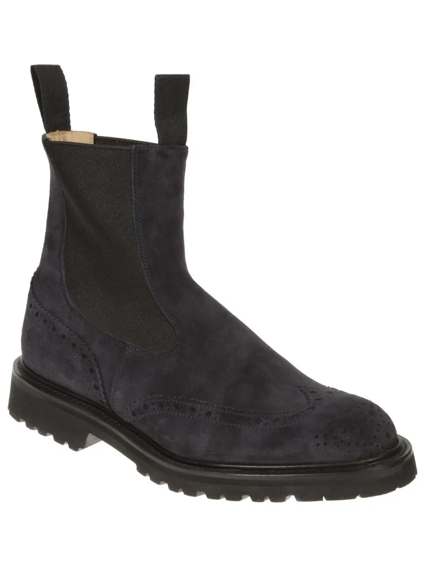 Swallow Tail Chelsea Boot In Navy Suede