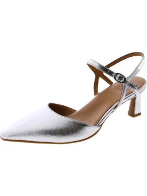Tara Womens Faux Leather Ankle Strap Slingback Heels