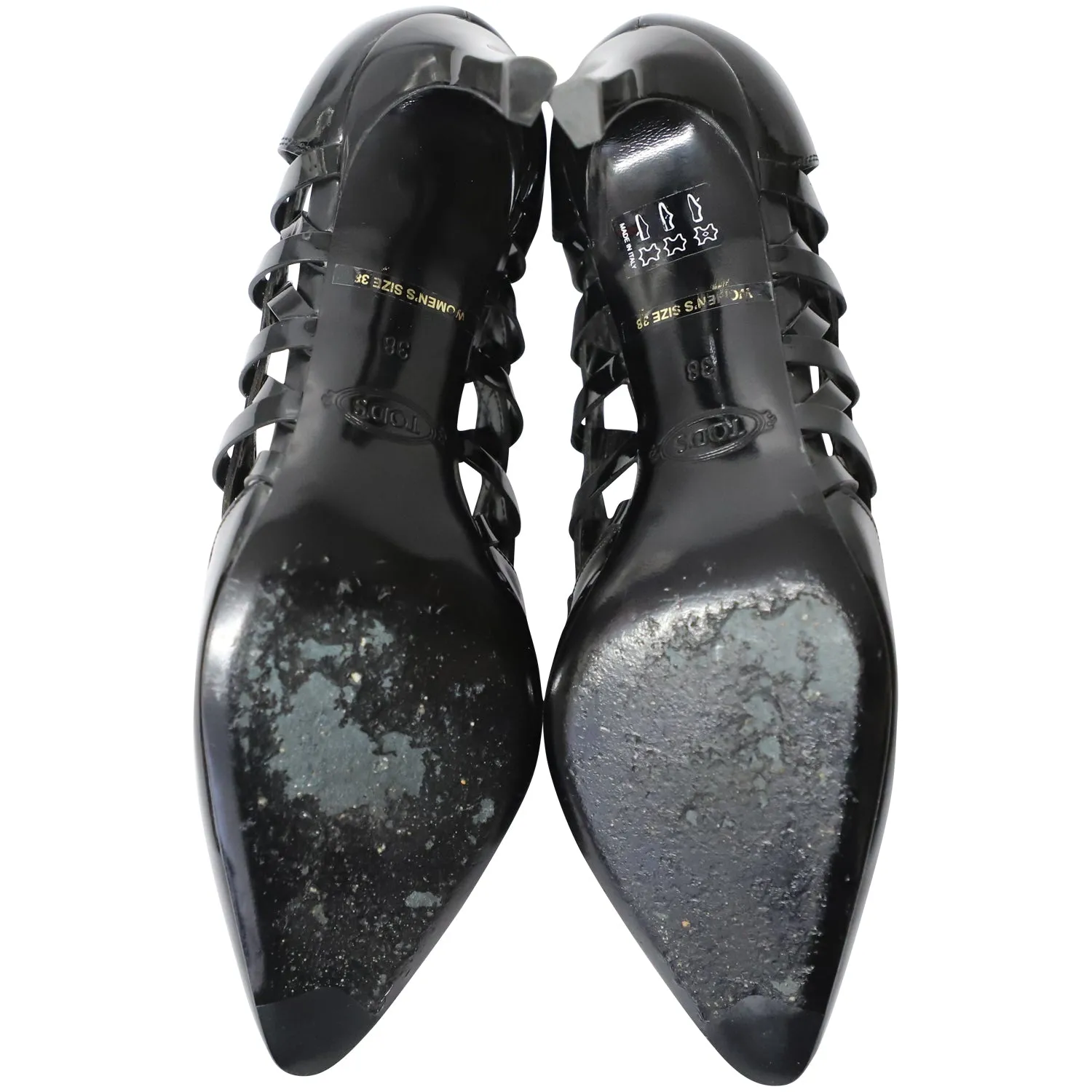 Tod's Cutout Pointed Heels in Black Patent Leather