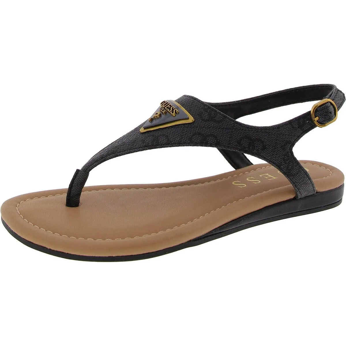 Unali Womens Faux Leather Embellished T-Strap Sandals