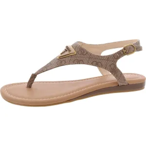 Unali Womens Faux Leather Embellished T-Strap Sandals