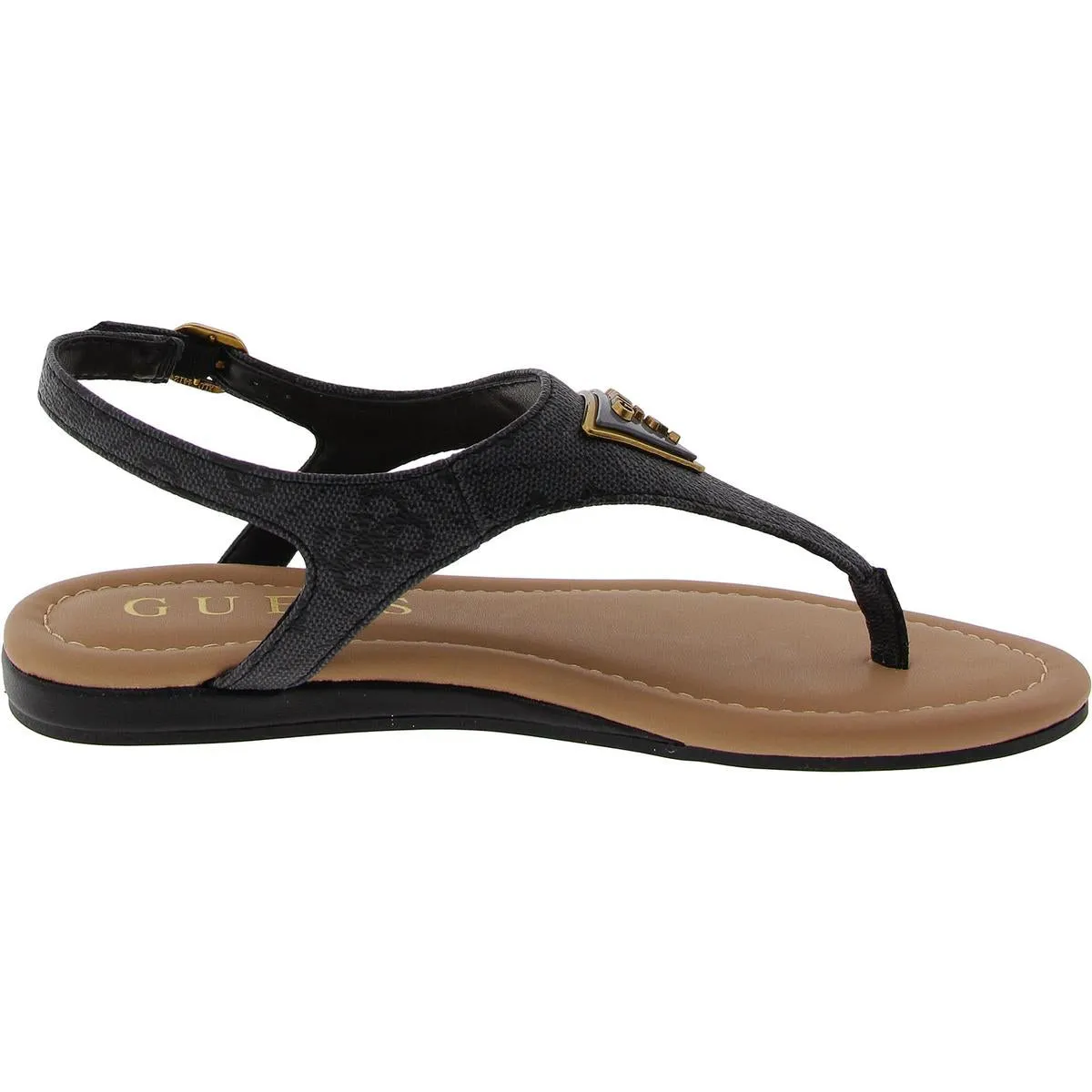 Unali Womens Faux Leather Embellished T-Strap Sandals