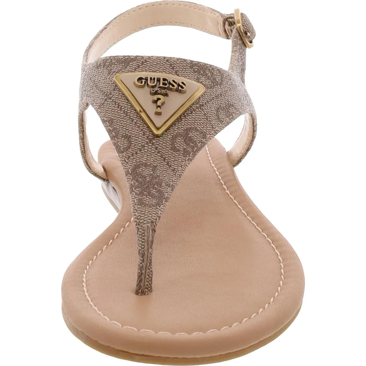 Unali Womens Faux Leather Embellished T-Strap Sandals