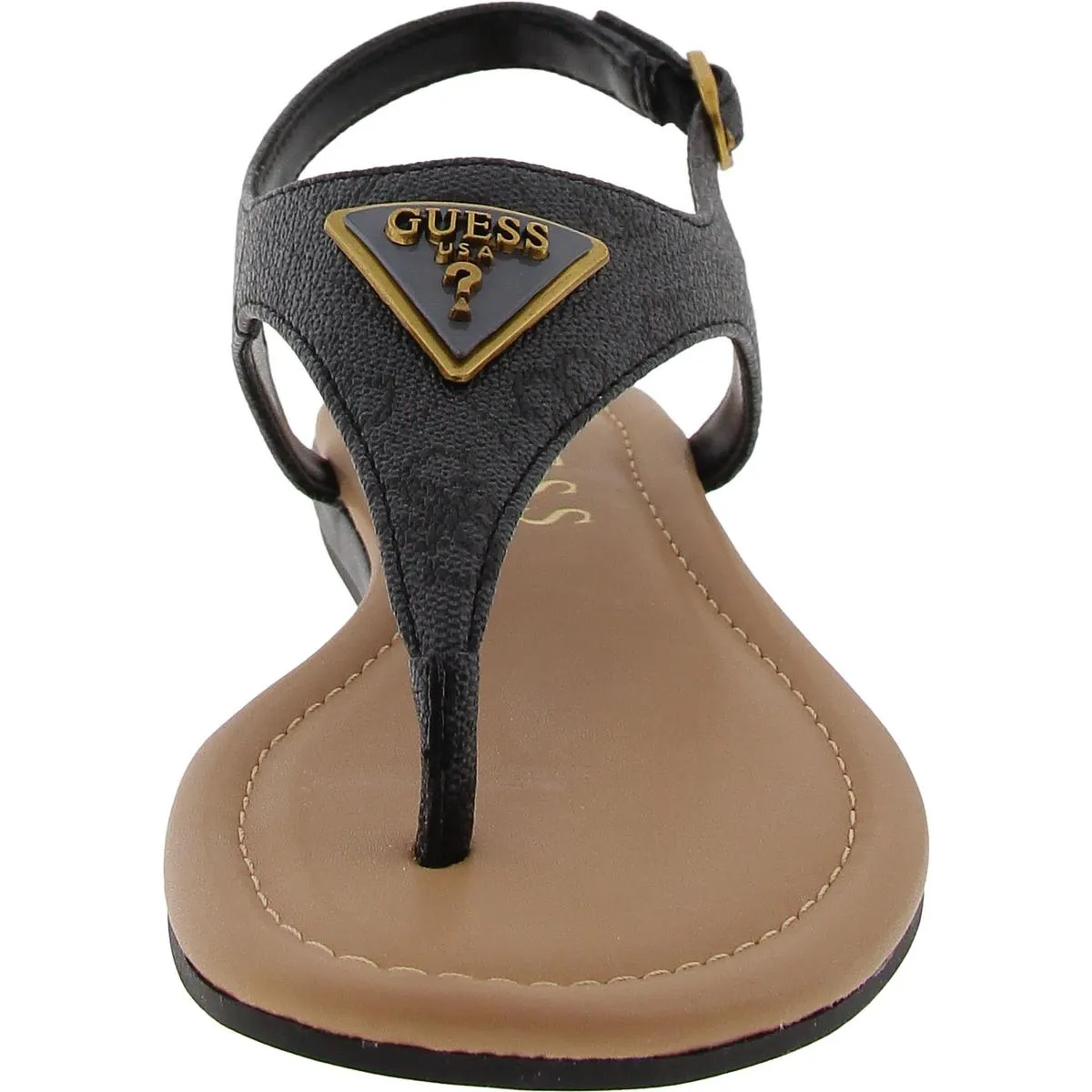 Unali Womens Faux Leather Embellished T-Strap Sandals