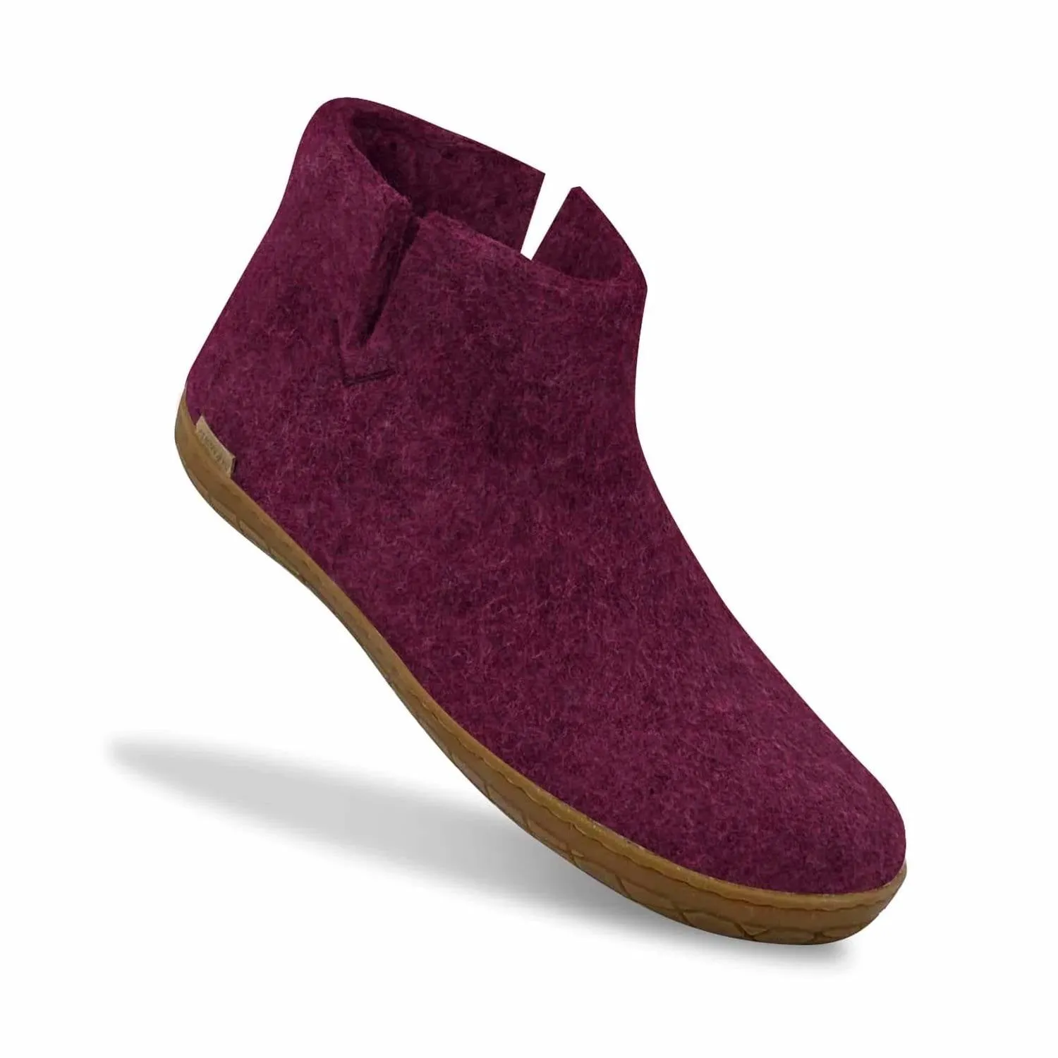Unisex Felt Low Boots With Honey Rubber Sole In Cranberry