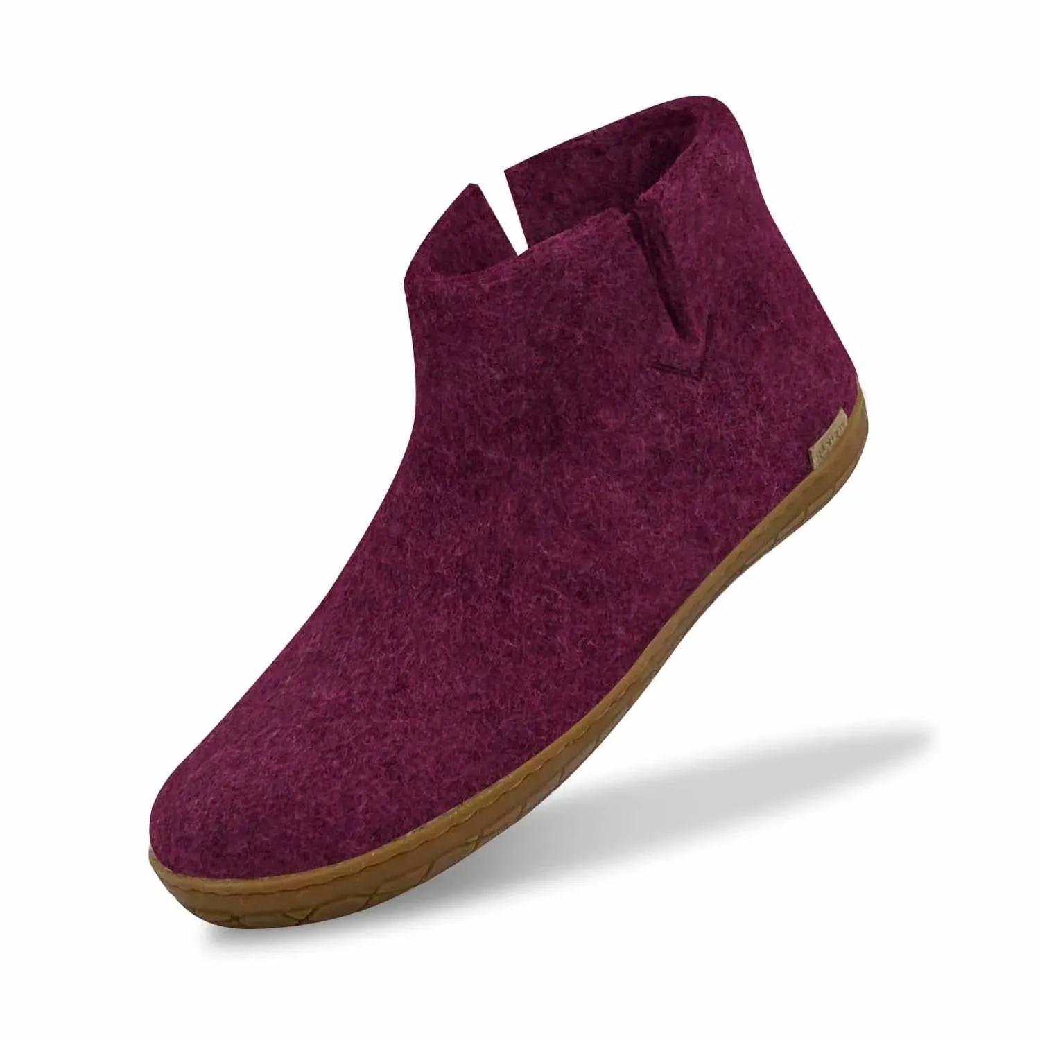 Unisex Felt Low Boots With Honey Rubber Sole In Cranberry