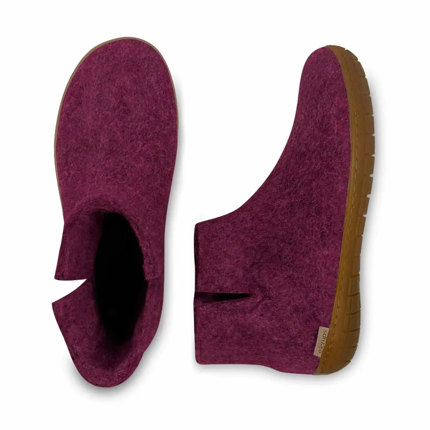 Unisex Felt Low Boots With Honey Rubber Sole In Cranberry