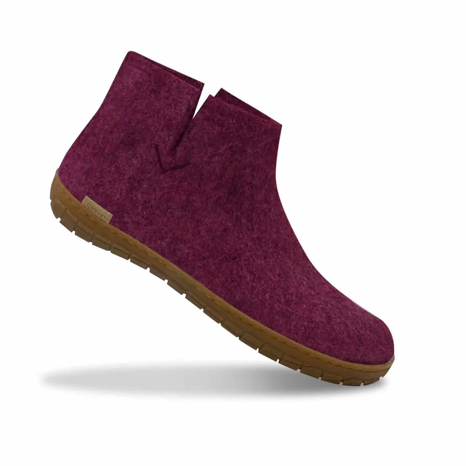 Unisex Felt Low Boots With Honey Rubber Sole In Cranberry
