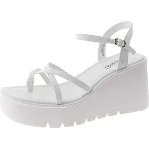 Valet Womens Faux Leather Wedge Ankle Strap