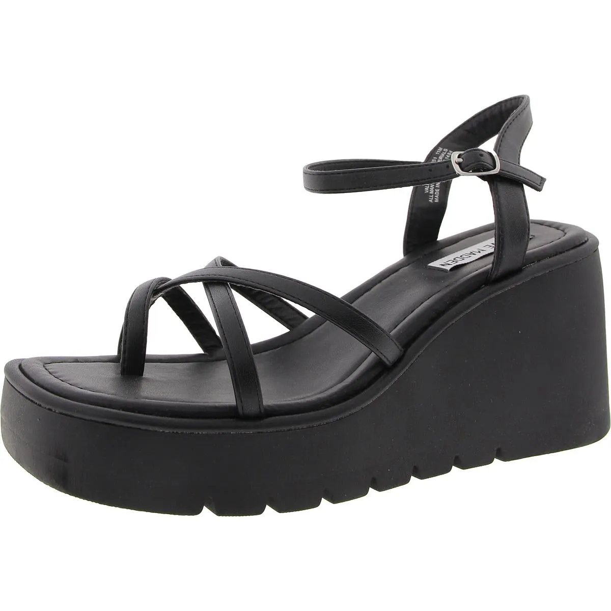 Valet Womens Faux Leather Wedge Ankle Strap