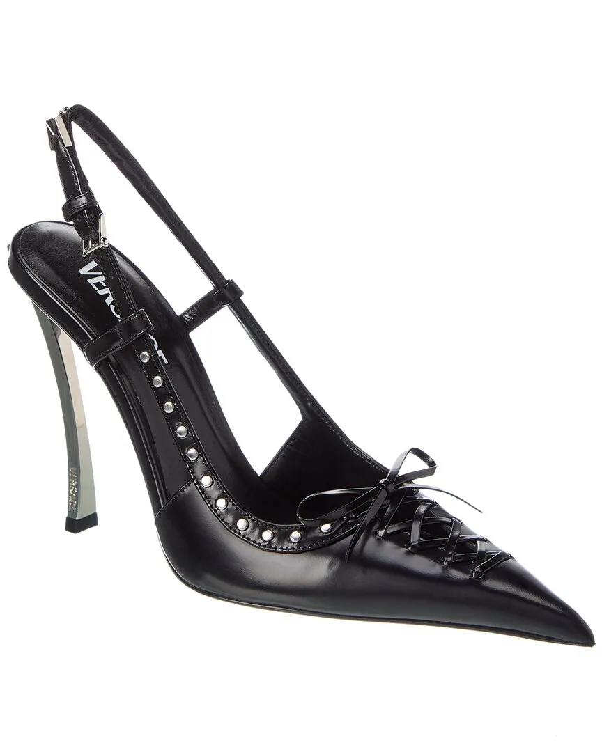 Versace Laced Pin-Point Leather Slingback Pump