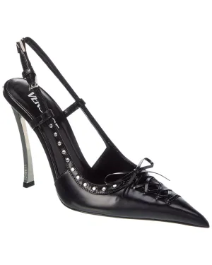 Versace Laced Pin-Point Leather Slingback Pump