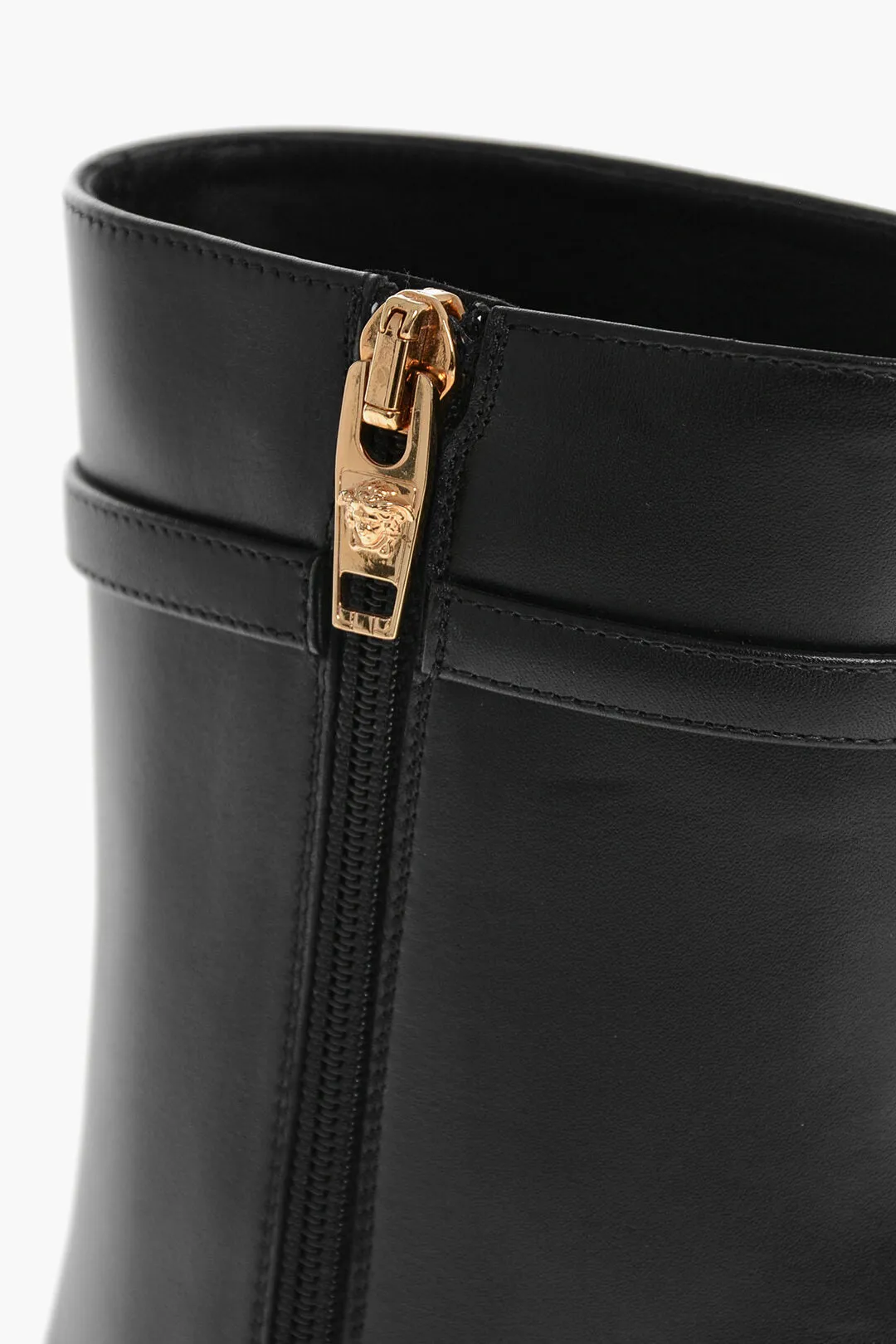 Versace Leather Booties With Logoed Strap And Stiletto Heel 9Cm