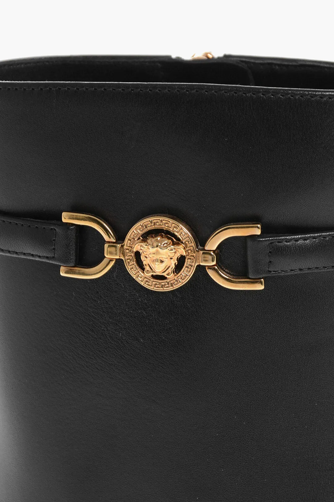 Versace Leather Booties With Logoed Strap And Stiletto Heel 9Cm
