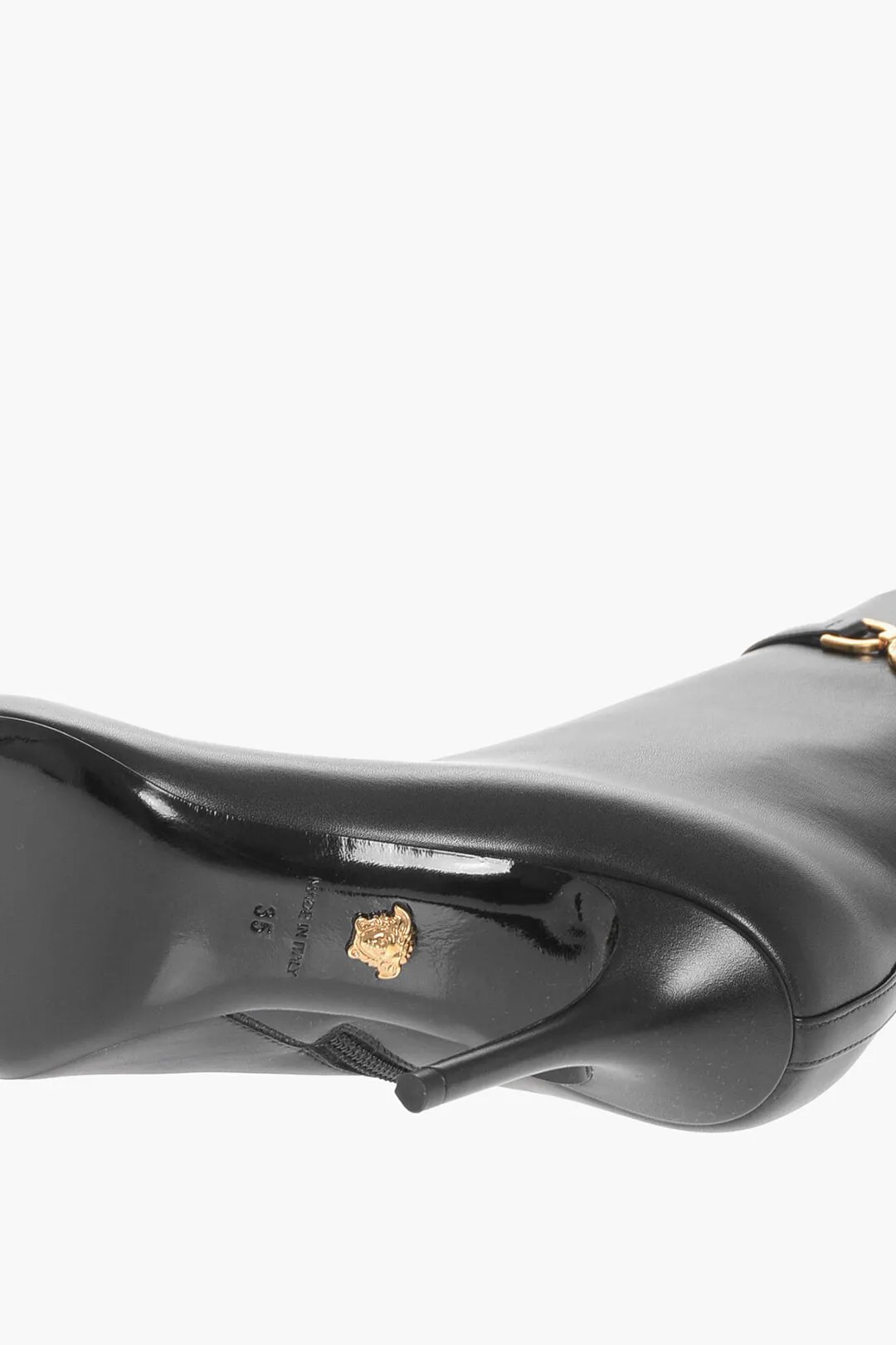 Versace Leather Booties With Logoed Strap And Stiletto Heel 9Cm