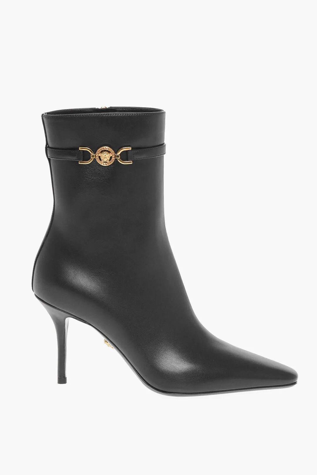 Versace Leather Booties With Logoed Strap And Stiletto Heel 9Cm