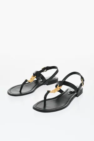 Victoria Beckham Leather Thong Sandals With Goldene Effect Detail