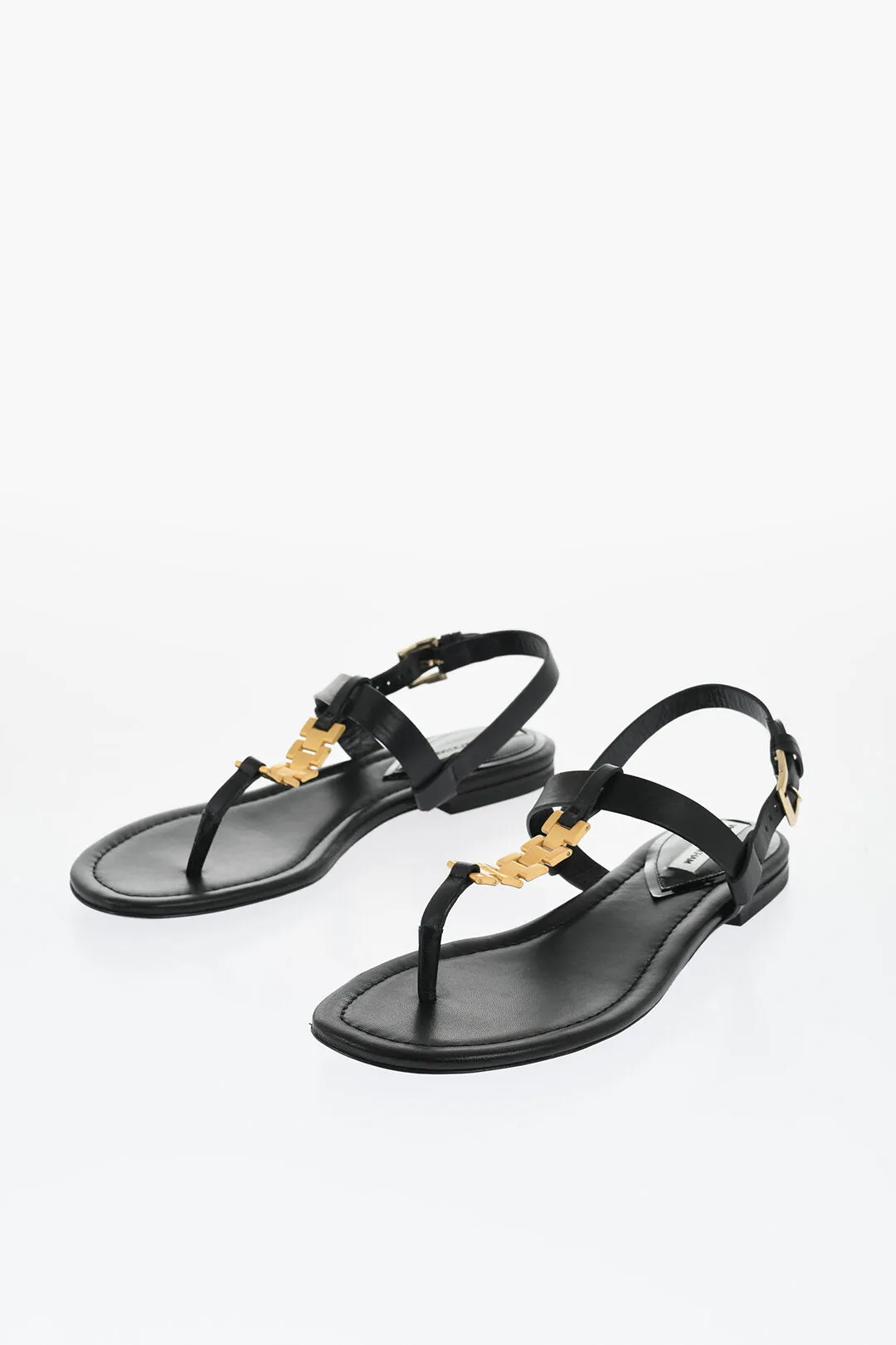 Victoria Beckham Leather Thong Sandals With Goldene Effect Detail