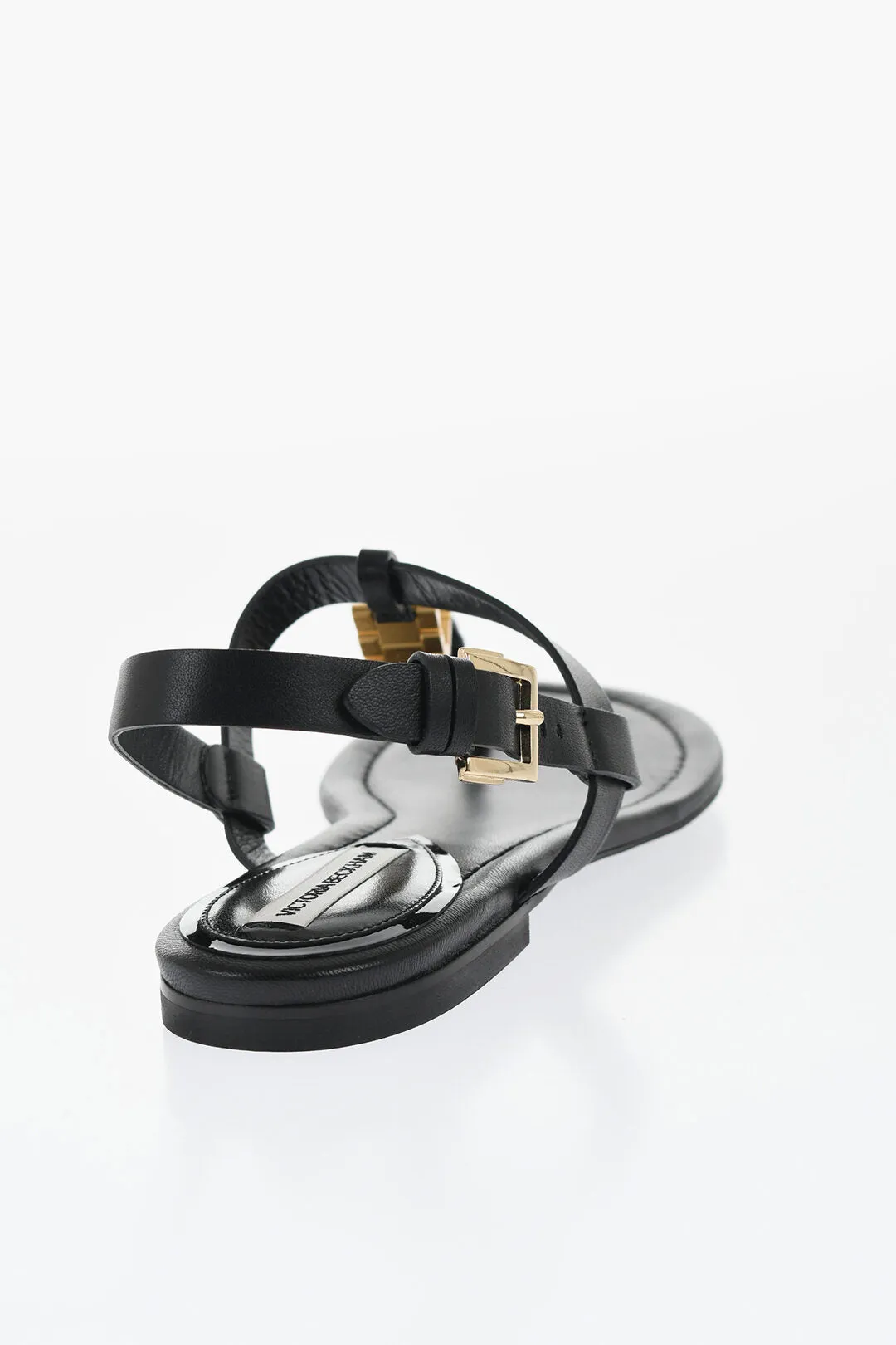 Victoria Beckham Leather Thong Sandals With Goldene Effect Detail