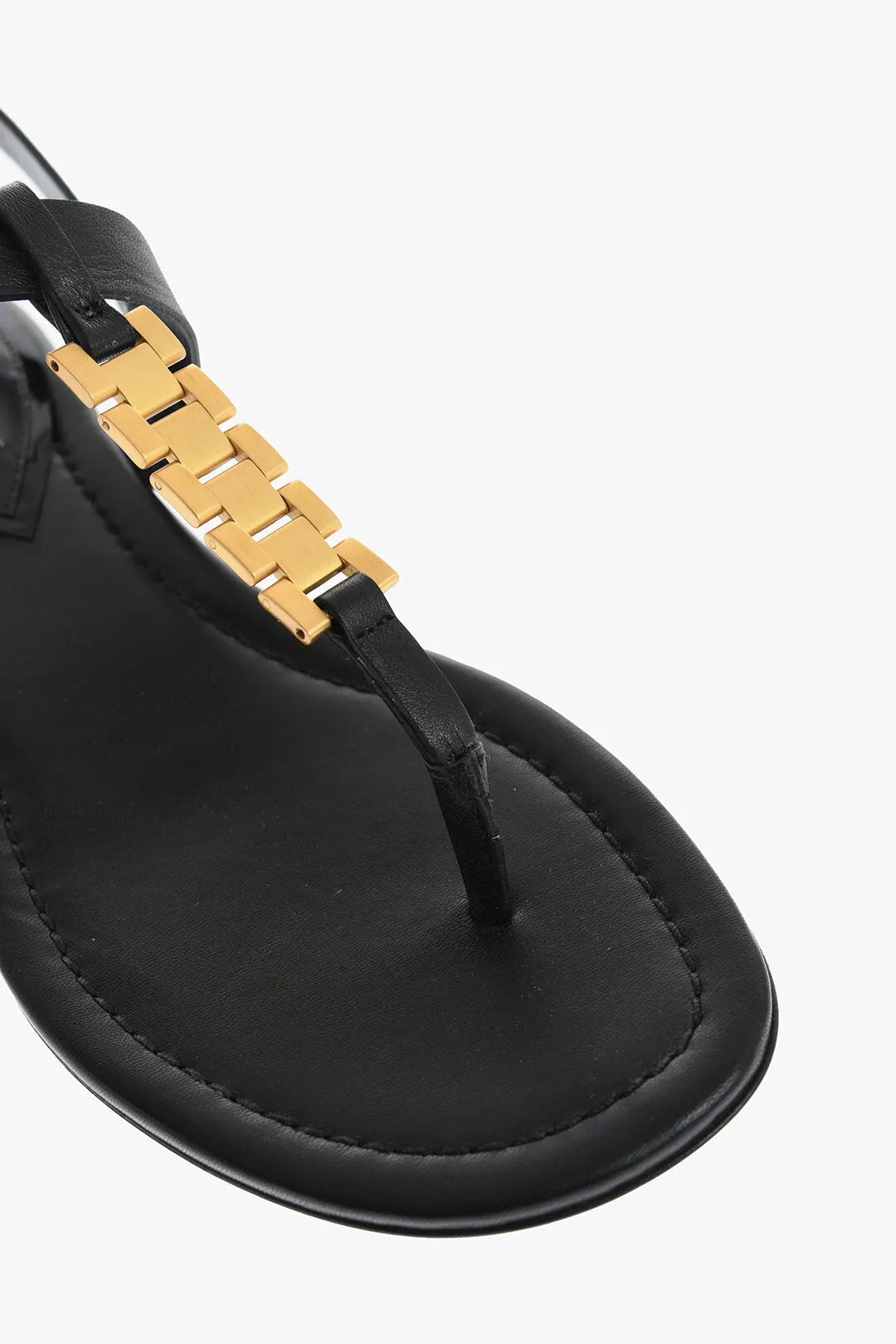 Victoria Beckham Leather Thong Sandals With Goldene Effect Detail