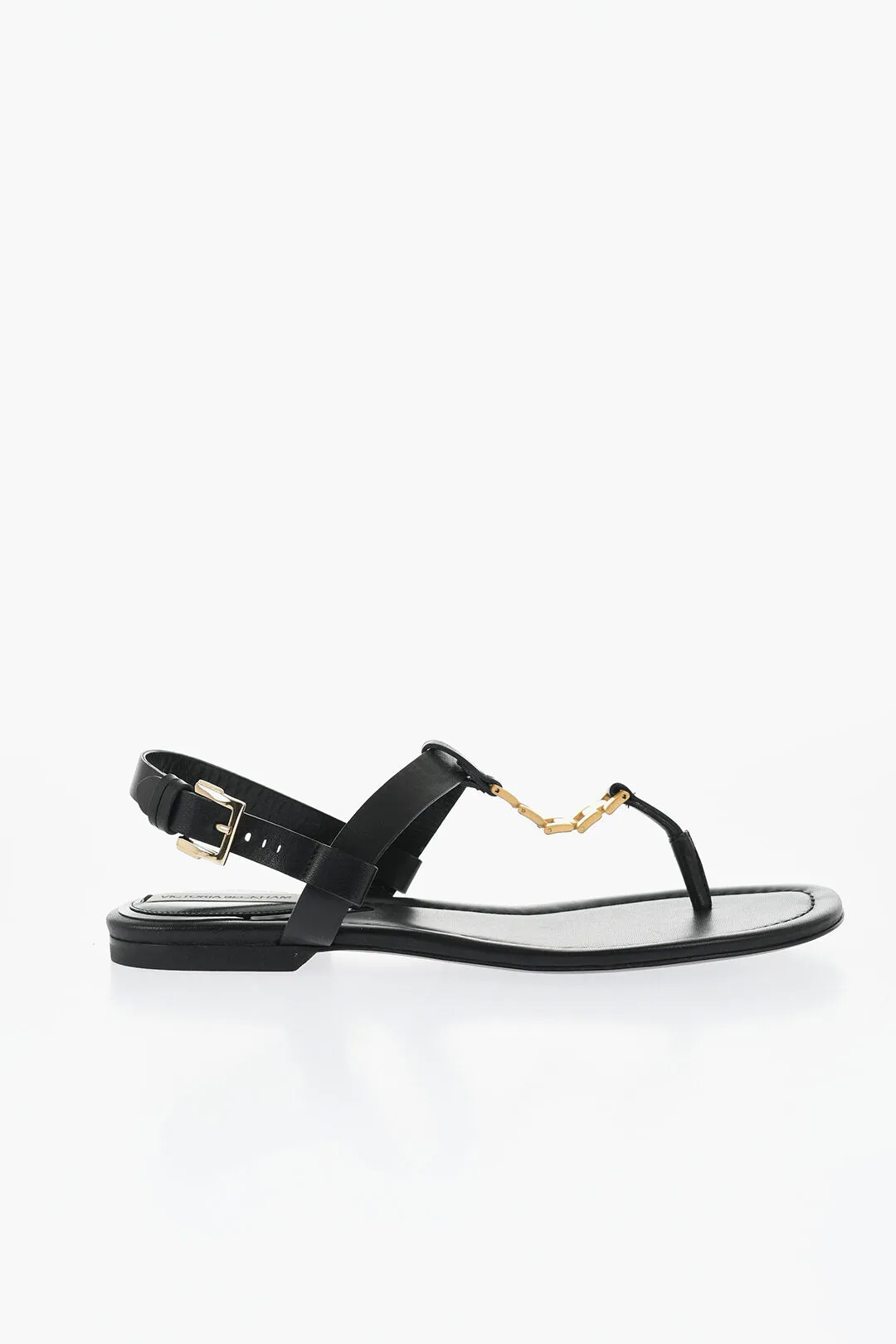 Victoria Beckham Leather Thong Sandals With Goldene Effect Detail