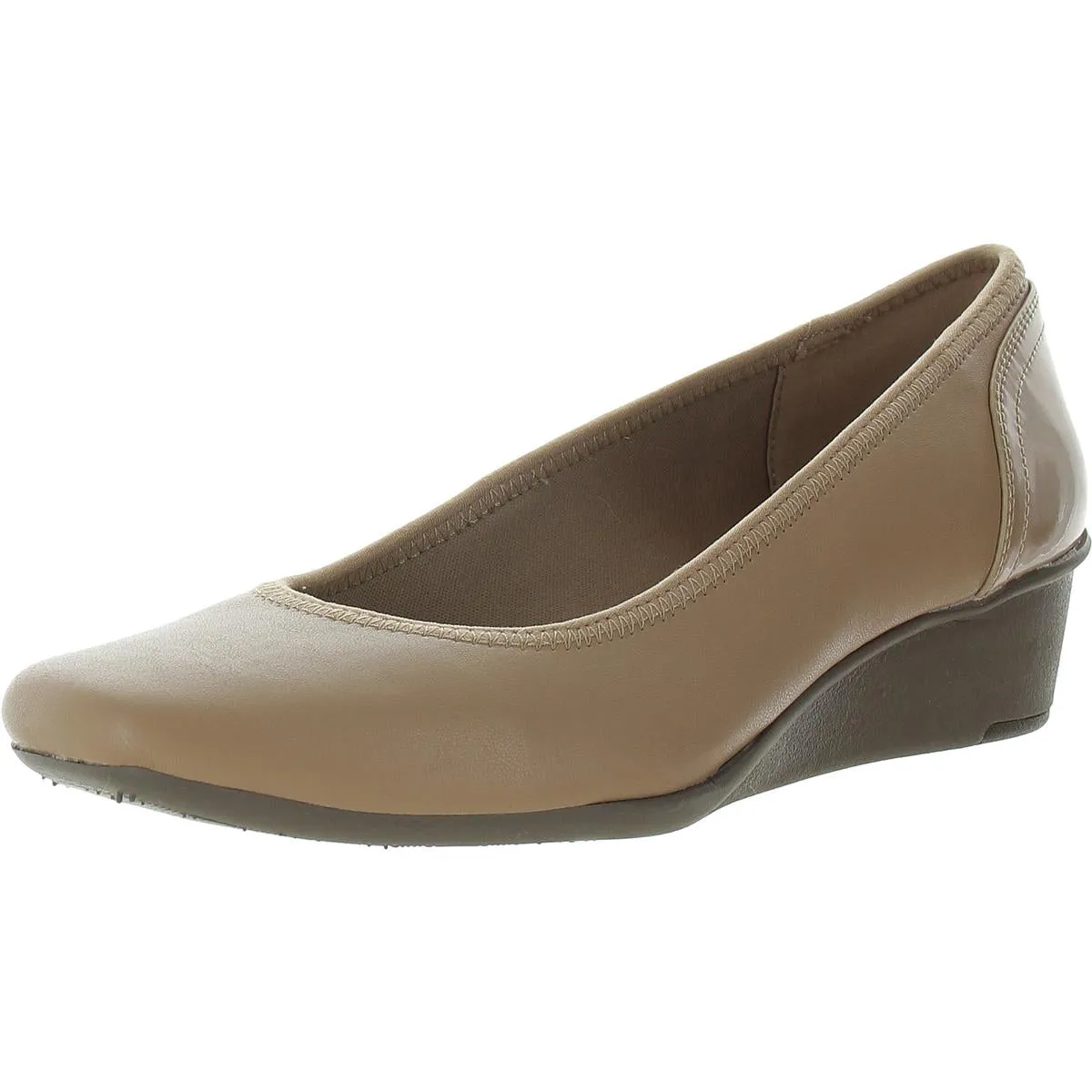 Wisher 2 Womens Patent Trim Slip On Wedge Heels