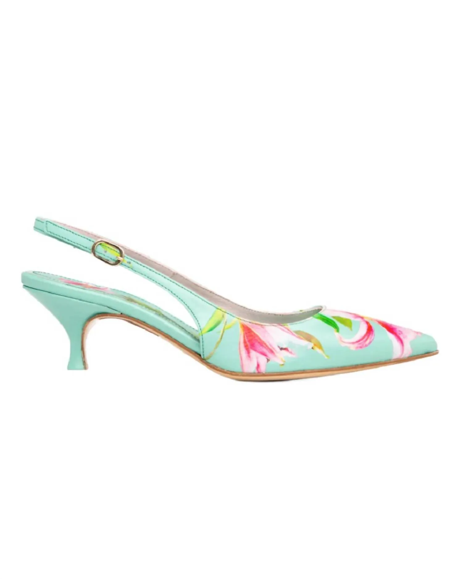 Women's Cancun Floral Printed Leather Slingback In Green