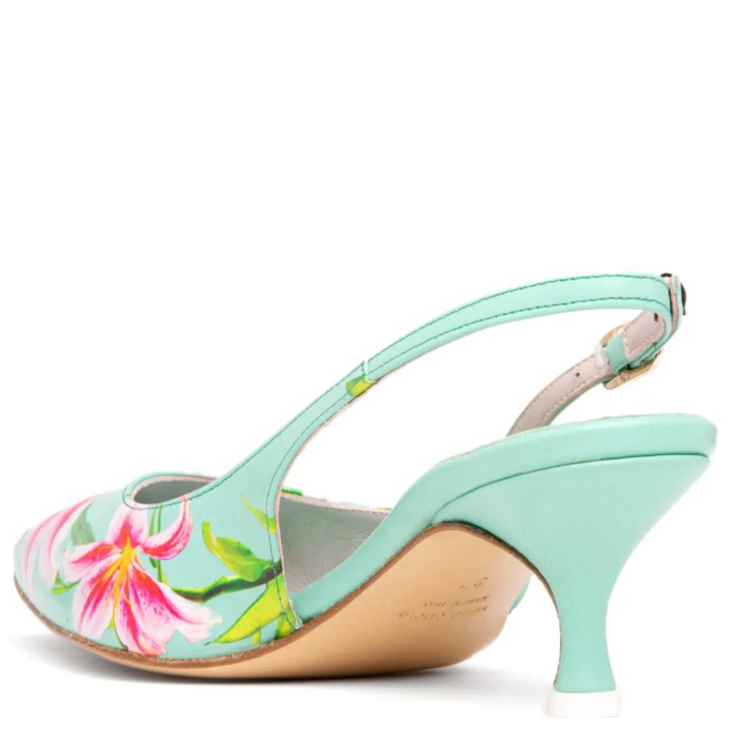 Women's Cancun Floral Printed Leather Slingback In Green