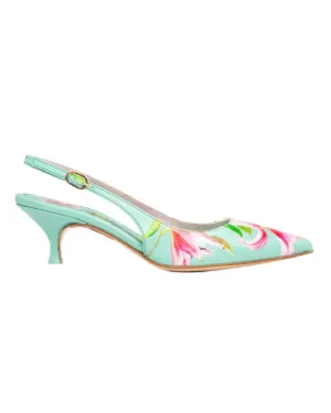 Women's Cancun Floral Printed Leather Slingback In Green