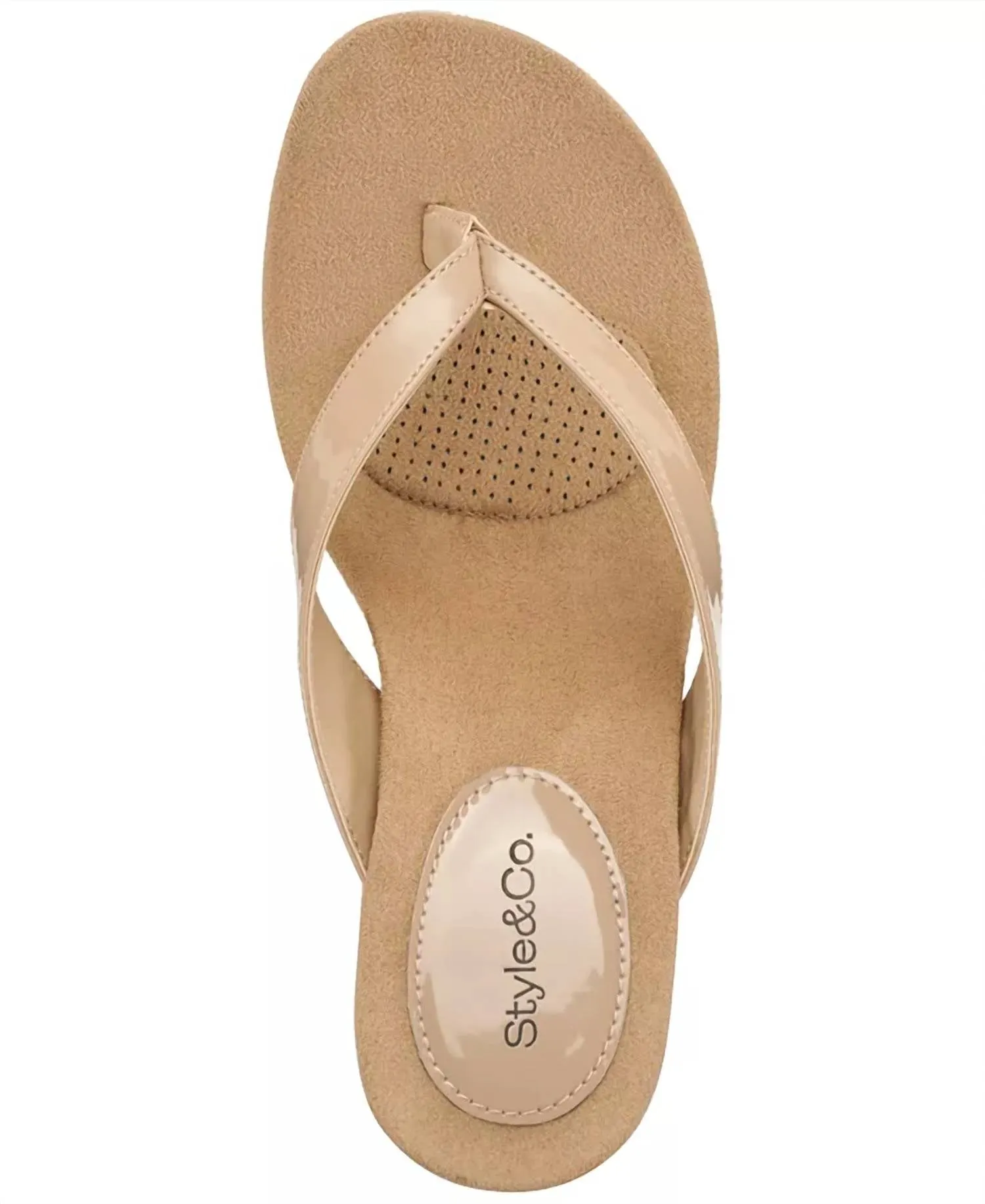 Women's Chicklet Thong Wedge Sandals In Nude Patent