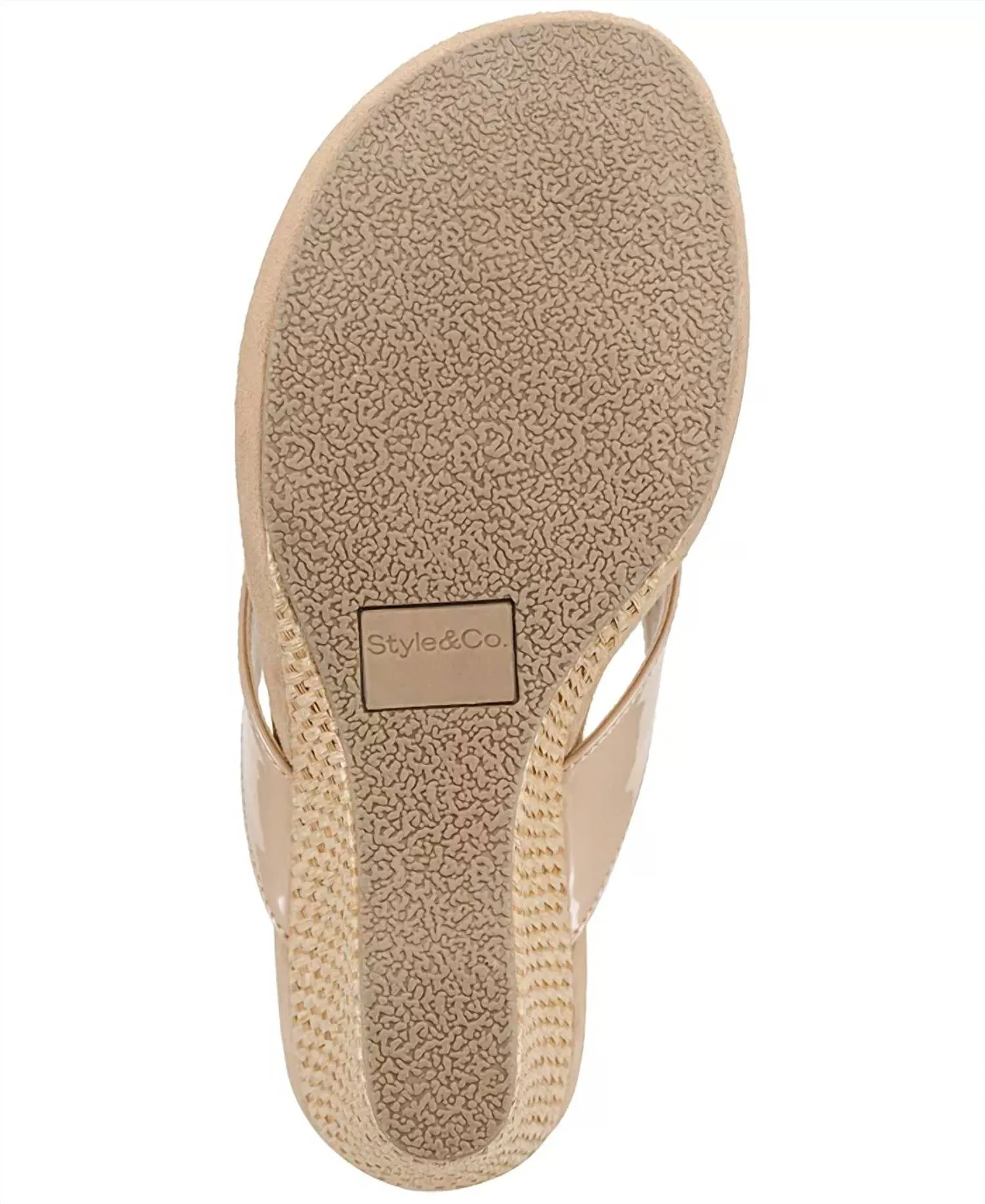 Women's Chicklet Thong Wedge Sandals In Nude Patent