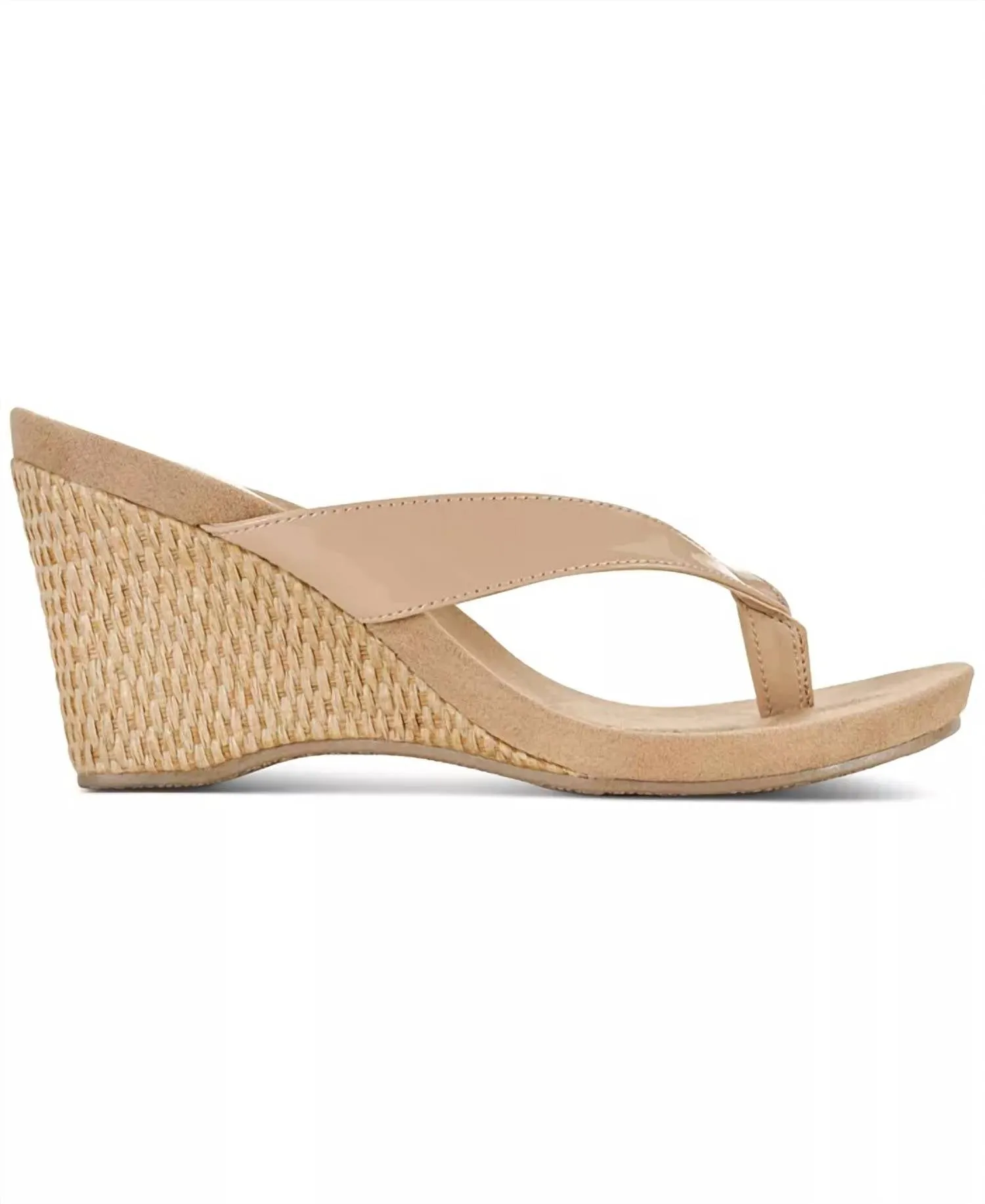Women's Chicklet Thong Wedge Sandals In Nude Patent