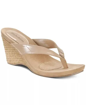 Women's Chicklet Thong Wedge Sandals In Nude Patent