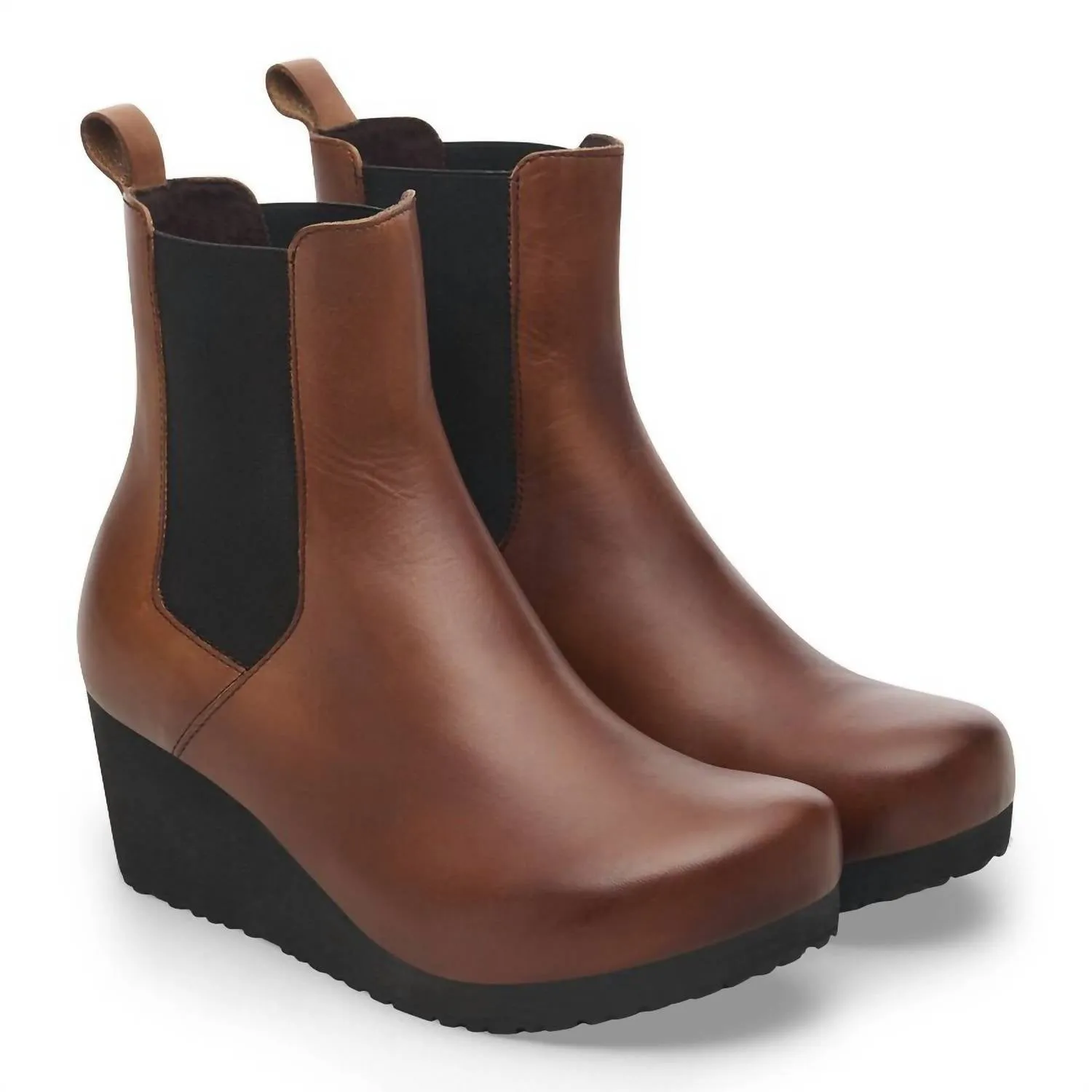 Women's Ebba Wedge Slip On Ankle Boot In Black / Cognac