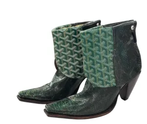 Women's Embossed Leather Boots In Green