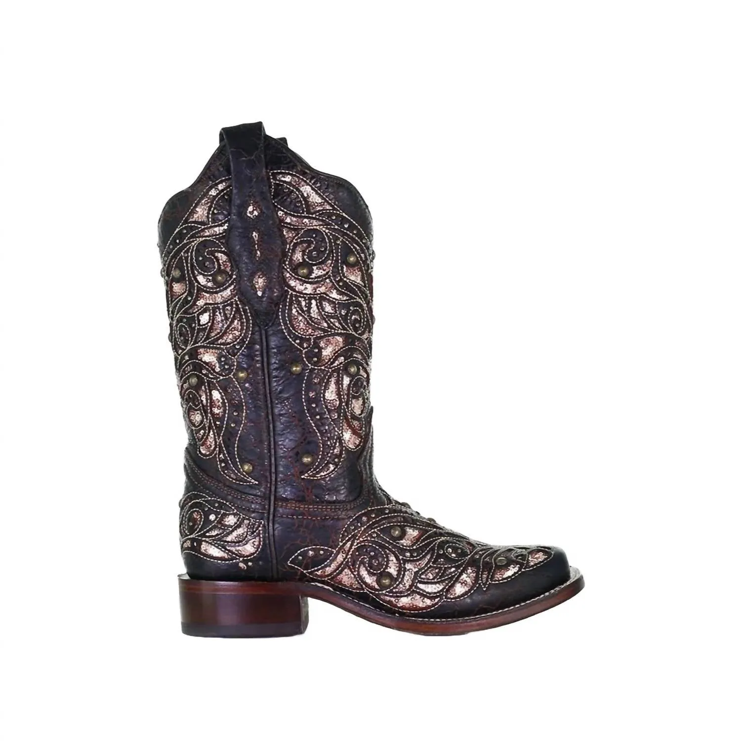 Women's Embroidered With Studs Honey Square Toe Boots In Black/multi
