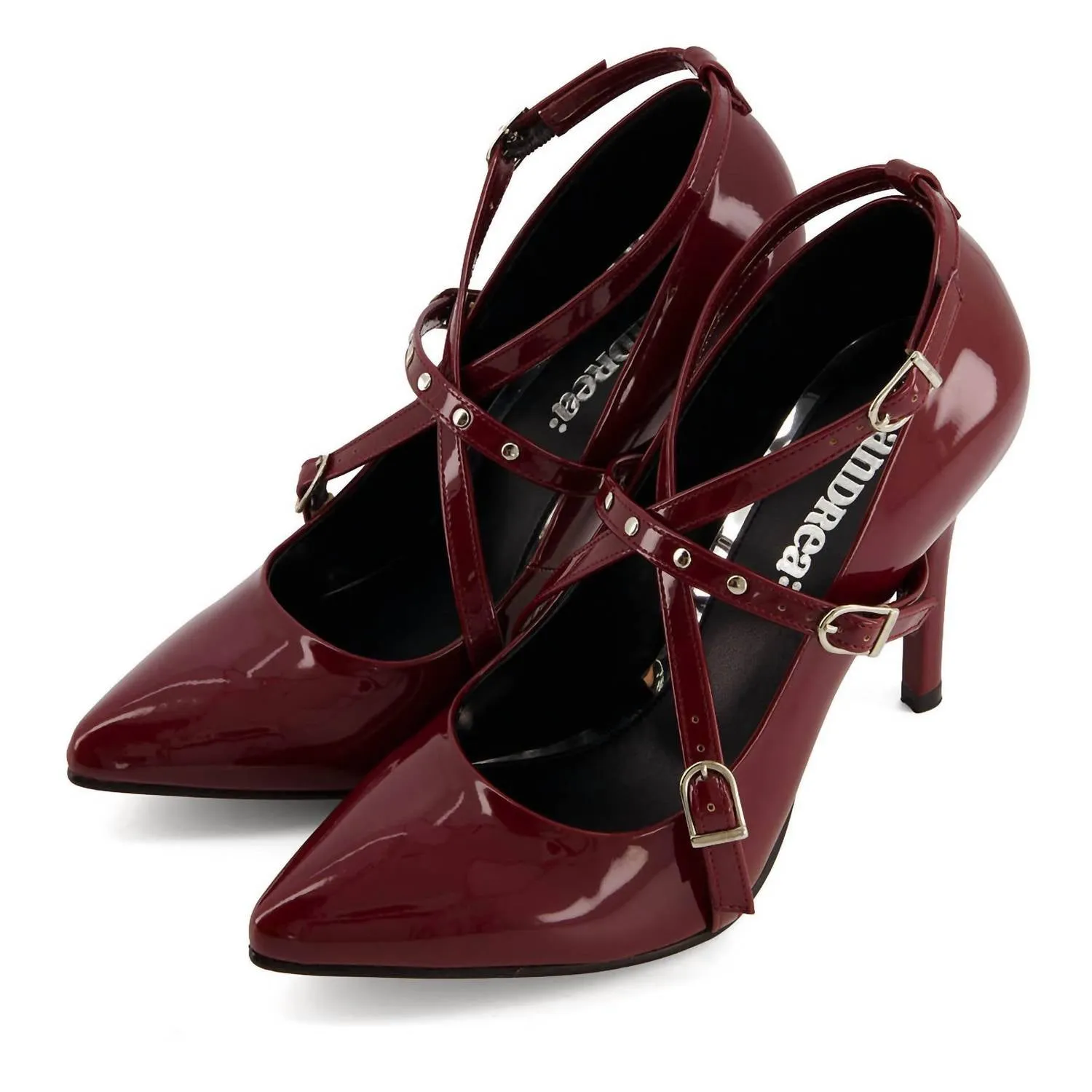 Women's Fashion Triple Strap Stiletto Pumps In Burgundy