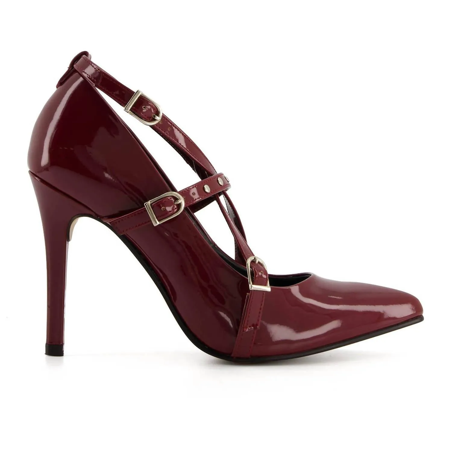 Women's Fashion Triple Strap Stiletto Pumps In Burgundy