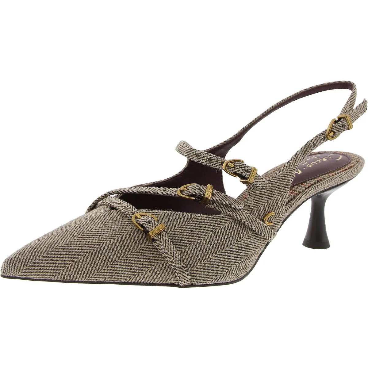 Womens Faux Leather Pointed Toe Slingback Heels